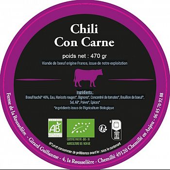 Chili con Carne - Viande de boeuf origine France, issue de notre exploitation