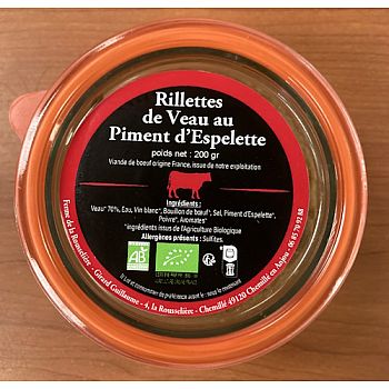 Rillettes de veau bio au piment d’Espelette - 200 gr